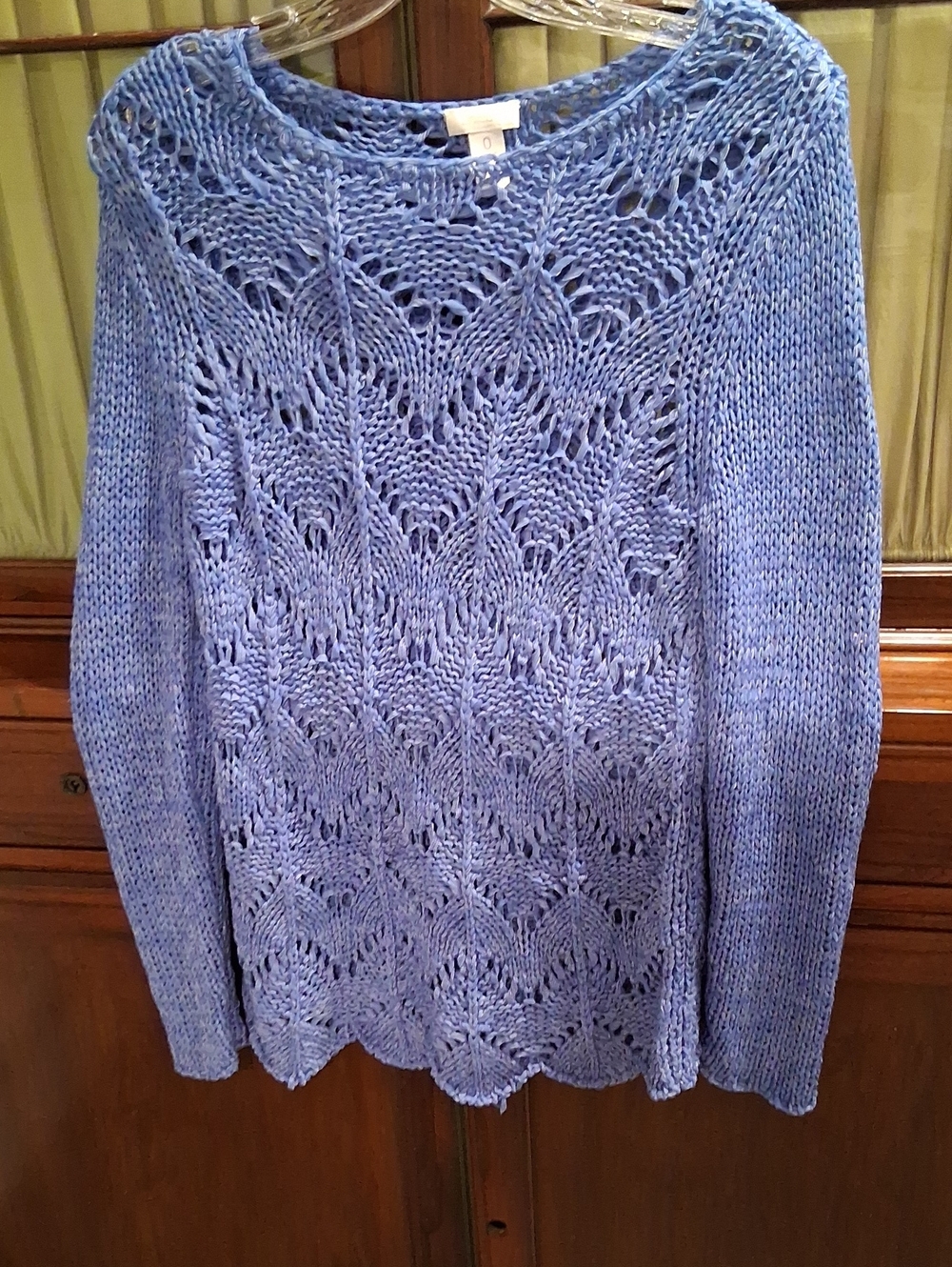 Light Blue Open Crocheted Knit Women's Sweater - Soft Crewneck CHICOS